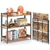 4NM Extra Wdie No Assembly Folding Bookshelf, 34" H x 30.9" W, 3 Tier Collapsible Book Shelf Bookcase Foldable Shelves for Bedroom Living Room Home Office - Rustic Brown & Black