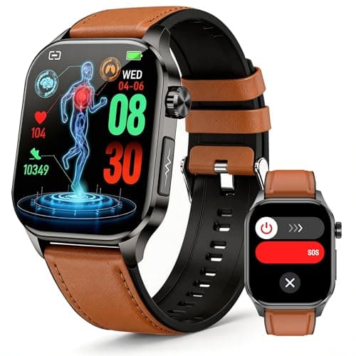 Yowow BIT Smart Watch for Men Women, 2.04" AMOLED Fitness Tracker with Bluetooth Call, Heart Rate SpO2 Blood Pressure HRV Sleep Stress, 150 Sports Modes, IP68 Waterproof for Android iOS (Brown)