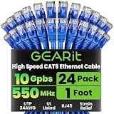 GEARit Cat6 Patch Cables Cat 6 Ethernet Cable Snagless 1 ft 24-Pack Blue