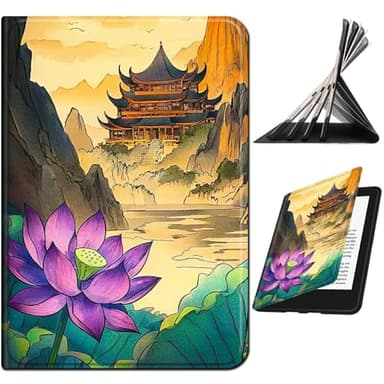 RWUTYTIUL for Samsung Galaxy Tab A 10.1" 2016 SM-T580/T585/T587 Case, Shockproof Smart Protective Multi-Angle Viewing Tablet Cover for Women Men with Auto Sleep/Wake, Purple Lotus Pavilion