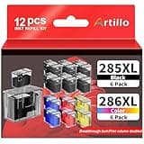 Artillo 285XL 286XL Ink Refill Kit Replacement for Canon 285XL 286XL Ink Cartridge PG-285XL CL-286XL for PIXMA TS7720 TS7722 TR7820 Printer (6BK/2C/2M/2Y, 12 Pack)