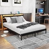 Kartivo Full Bed Frame, LED Headboard, Charging Station, Storage Headboard, No Box Spring Needed, Metal Platform Bed, Black