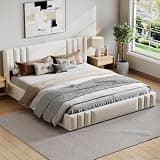 Merax Modern King Size Upholstered Bed Frame with Wingback Headboard