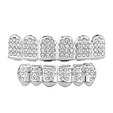 JINAO Silver Grill 14K Gold Plated Iced Out Mouth Teeth Grillz Top Bottom Tooth Caps Hip Hop Bling New Gold Shiny Grills for Your Teeth (Silver)