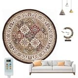 Heated Area Rug, Luxury Vintage Round Heated Floor Mat, Graphene Electric Heated Carpet with Timing Temperature Controller, for Living Room Window Pet Nook, 47.24in(A)