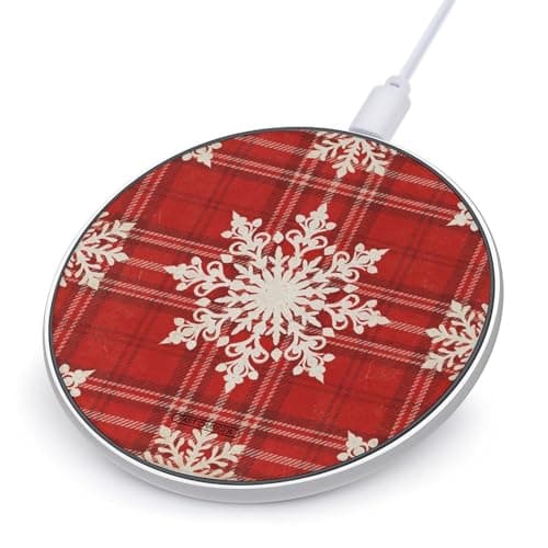 Plaid Snowflake Red Wireless Charger with Aluminum Alloy Frame Qi Certified Fast Wireless Charging Pad 10W Charging Station Portable Phone Charger for All Wireless Charging Phone