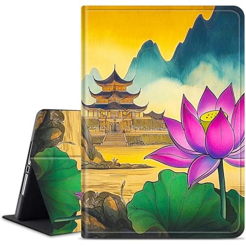 Dikoer for Samsung Galaxy Tab A9 8.7 Inch 2023 Model (SM-X110/X115/X117) Tablet Case, Slim KickstandStand Leather Smart Cover with Auto Wake/Sleep, Lotus Leaf Castle