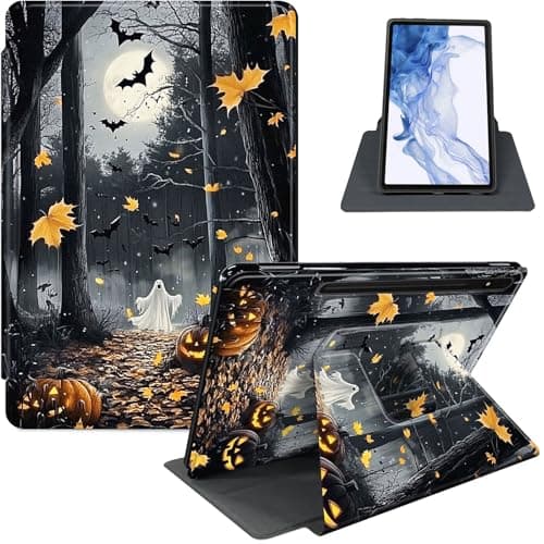 Case for Samsung Galaxy Tab S8 2022/S7 2020 11-Inch, 360° Rotating PU Leather Stand Cover with Auto Sleep/Wake, Shockproof TPU Backl, Horror Forest
