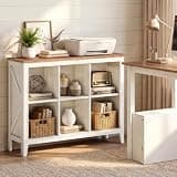 VASAGLE Liry Collection Farmhouse Bookcase, 6-Cube Storage Organizer with Legs, Adjustable Shelves, 38.6 x 11.8 x 29.8 in, for Home Office, Living Room, Cloud White and Warm Brown ULBC136W101S