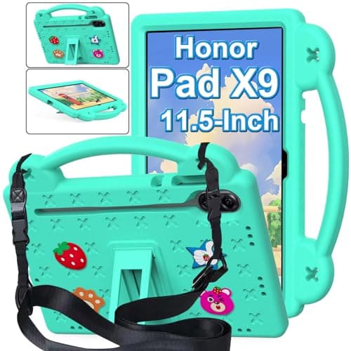Billionn Case Compatible with Honor Pad X9 11.5 Inch, DIY Accessories for Kids, Shockproof Case with [Pencil Holder] [Shoulder Strap] [Handle Stand], Green-A