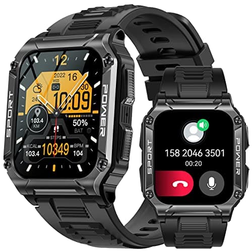 Military Smart Watch for Men (Make/Answer Call) 1.95'' HD Big Screen, Rugged Tactical Smartwatch with Heart Rate Sleep Monitor Compass Step Counter Outdoor Sport Smartwatch for iPhone Android