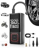 Powools Cordless Tire Inflator 150PSI Portable Air Compressor with Auto Shutoff, Air Pump for Car Tires, Motorcycle, Bike, Balls, Inflatables, LED Light, Red, Standard Capacity
