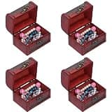Jwthee Retro Wooden Trinket Box, 4 PCS Small Jewelry Storage Box Wooden Keepsake Mini Treasure Chest Box with Lid and Lock Antique Jewelry Storage Box Decorative Storage Organizer