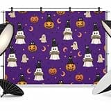 Purple Halloween Backdrop 8x6ft Pumpkins Ghosts Moons Stars Photography Backdrop Fabric Photoshoot Background Tapestry Banner for Birthday Baby Shower Decoration Party Video Photo Studio Props