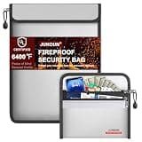 JUNDUN 2-Pack Fireproof Document Bags – 8.5"x6" 12-Layer Heat Insulation Money Bag for Cash, Passports, Cards – 15"x11" Dual-Zip Fire proof Storage Pouch for Important Papers, Valuables(silver)