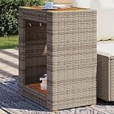 KLGBNCVE Outdoor Side Table with Acacia Wood Top, 23.6x15.7x29.5 Inch Poly Rattan Patio Table, Gray Powder-Coated Steel Frame for Garden Backyard