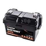 12V Battery Box Fits Group 24-27 Size Batteries, use for Boats, Marine, RV, Trailer, Trolling Motor Includes Built-in Voltmeter,12V Power Socket,Dual USB Socket,Circuit Breaker, Battery not Included