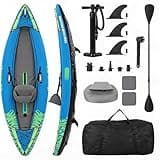 Inflatable Kayak for Adults, 1 Person Blow Up Kayak with Durable Oxford Cloth Cover, 10ft Portable Touring Kayak for Lakes and Rivers, Includes Adjustable Padded Seat and High-Output Pump