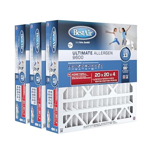 BestAir 20x20x4 MERV 13 AC Furnace Air Filters (3-Pack), Fits Honeywell Models, Made in USA, Actual Size 19.75" x 19.75" x 4.25"