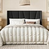 SHA CERLIN Queen Size Bed Frame with Geometric Wingback Headboard, Upholstered Platform Bed with Wooden Slats Support, 8" Under-Bed Space, No Box Spring Needed, Easy Assembly, Black
