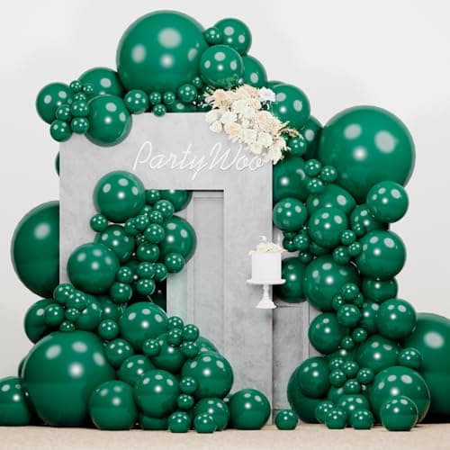 PartyWoo Pearl Dark Green Balloons 140pcs Different Sizes Pack of 18 12 10 5 Inch Pearl Emerald Hunter Forest Green Balloon Arch Kit for Jungle Dinosaur Theme Birthday Party Decorations Green-Z01