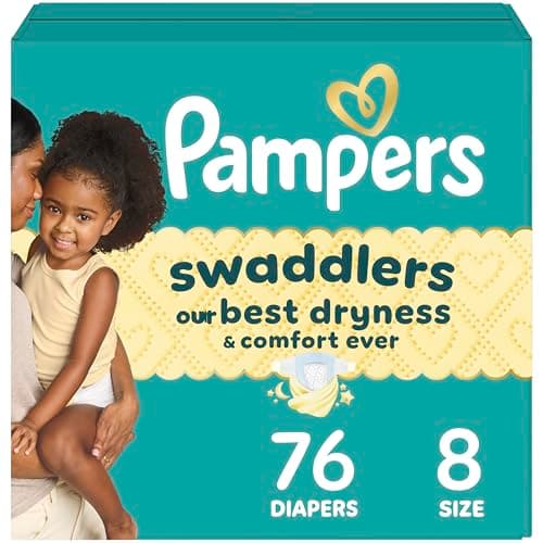 Pampers Swaddlers Diapers, Size 8 (30+ lbs), 76 Count, Absorbent, Keeps Baby Dry and Comfortable, Skin Safe Disposable Baby Diaper (Packaging May Vary)