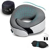 Proglobe Travel Neck Pillows for Airplanes, Sleeping Essentials for Long haul Flights, 360° Head Support, Car and Airplane Kit with 3D Contoured Eye Mask, Earplugs and Luxury Mesh Bag (Adult, Grey)