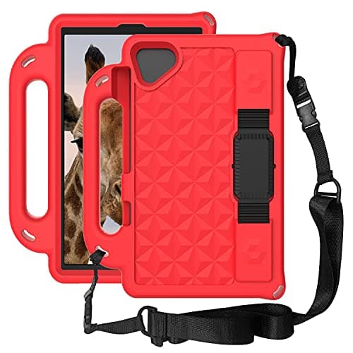 OWSIHNZBF Tablet Case For Huawei MediaPad T3 Lite 8.0",Lightweight Shockproof Kids Friendly Full Body EVA Protective Cover Handle Stand& Shoulder Strap(RED)
