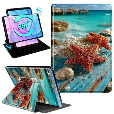 Gmeyutqy Case for iPad 9th/ 8th/ 7th Generation 10.2" 2021/2020/2019, 360 Degree Rotating Swivel Stand Flip Leather Cover with Auto Sleep/Wake, Starfish Beach