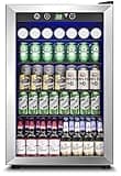 Feelfunn 4.5 Cu.Ft Beverage Refrigerator Cooler - 145 Can Mini Fridge Glass Door for Soda Beer Wine, Small Refrigerator for Bedroom Office Home Bar, 4 Adjustable Shelves, Silver