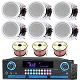 Technical Pro Home Theater Sound System Kit - 2000 Watts Bluetooth Amplifier w/ 6 Qty of 8" Framed Ceiling Speakers 300 W Each, 300 ft Speaker Wire & Remote for Home, Bar, Office, Restaurant