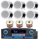 Technical Pro Home Theater Sound System Kit - 2000 Watts Bluetooth Amplifier w/ 6 Qty of 8" Framed Ceiling Speakers 300 W Each, 300 ft Speaker Wire & Remote for Home, Bar, Office, Restaurant