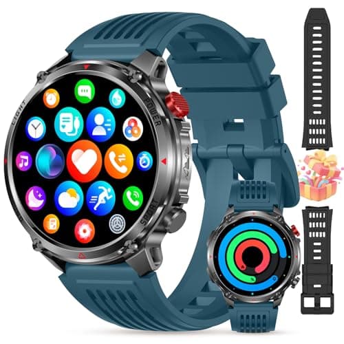 KALPADIVES Smart Watch for Men,Outdoor Smartwatch with IP68 Waterproof Compass LED Flashlight, 1.7“ HD Fitness Tracker Heart Rate Blood Pressure Sleep Monitor, 30 Days Battery for Android iOS (Blue)
