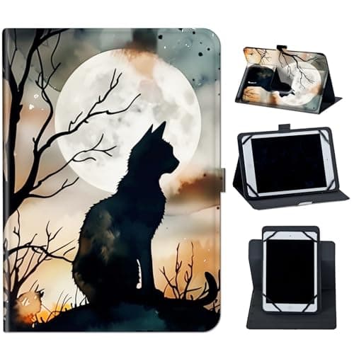 for Lenovo Tab M9 Case 9 Inch 2023 / Tablet Nook 9" (2024),360 Degree Rotating Case Protective Cover with Kickstand and with Magnetic Closure,Moon and cat
