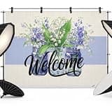 Bottles Floral Backdrop 12x8ft Purple Striped Farmhouse Burlap Photography Backdrop Fabric Photoshoot Background Tapestry Banner for Birthday Baby Shower Decoration Party Video Photo Studio Props