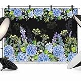 Blue Purple Flower Backdrop 12x8ft Watercolor Hydrangea Floral Black Photography Backdrop Photoshoot Background Tapestry Banner for Birthday Baby Shower Decoration Party Video Photo Studio Props