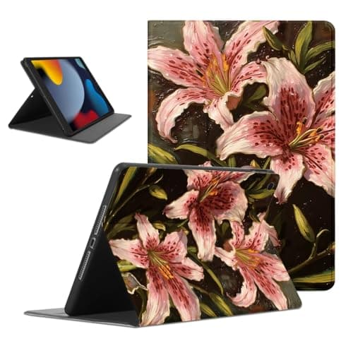 Mrtponk Aesthetics Lily Flower Painting Tablet Case for iPad Pro 2021/2020/2018 12.9 Inch,Floral Pattern for Women Men Teens Protective Cover Flip PU Leather Stand Funda