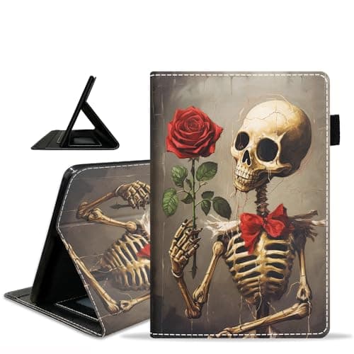 ZXHSBROK Case for Amazon Fire HD 8/Fire HD 8 Plus Tablet (12th/10th Generation, 2024/2022/2020 Release) - Slim PU Leather Stand Folio Cover with Card Slot & Auto Sleep/Wake, Skull Rose