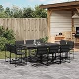 KLGBNCVE 11 Piece Patio Dining Set with Cushions, Black Textilene Folding Backrest Chairs, Tempered Glass Table