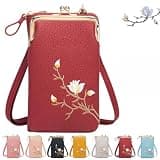 JUKOOE Women's Crossbody Bag with Phone Pocket, Travel Crossbody Bag with Card Slots Leather Mini Wallet (Wine Red)