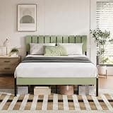 Novilla Queen Bed Frame with Wooden Slatted Headboard, Heavy Duty Scandinavian Metal Platform Frame, 1200 LBS Capacity, No Box Spring Needed, Noise-Free & Under-Bed Storage, Easy Assembly