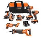 RIDGID 18V Cordless 6-Tool Combo Kit with 2.0 Ah Battery, 4.0 Ah Battery, Charger, and Bag