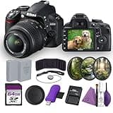 Nikon D3100 DSLR Camera with 18-55mm VR Lens 14.2MP Bundle with Replacement Battery + Cleaning Kit + Filter Kit + 64GB Memory Card + More