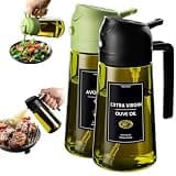 CXINYI - 16oz/470ml Olive Oil Dispenser for Kitchen with Stickers - 2 in 1 Olive Oil Sprayer for Cooking, Air Fryer, and Salad, Black&Green (Light-Proof Kitchen Gadget)