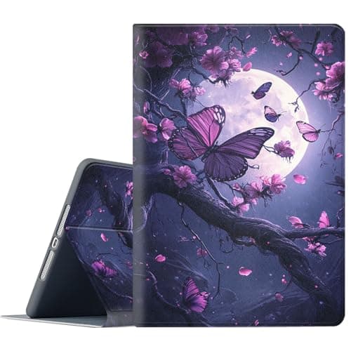 FGDRFGRW Case for iPad 10.5-Inch (iPad Air 3rd 2019/iPad Pro 2017),Adjustable Stand Auto Wake/Sleep Function Full Body Protection Cover - Moonlight Purple Butterfly Sakura
