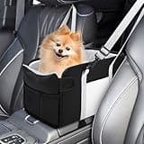 Portable Dog Car Seat for Small Dogs - Pet Booster Seat with Safety Leash, Adjustable Straps, Washable Cushion & Storage Pocket - Center Console Puppy Car Seat for Travel - Black