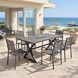 Hassyee 7-Piece Outdoor Dining Set with Aluminium Frame and Woven Rope Seats&backrests for Poolside, Lawn, Patio Furniture Set with Large Dining Table for Garden, Backyard (Grey)