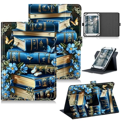 RWUTYTIUL Universal Tablet Case for 10.36" TCL Tab Pro 5G 9198S/TCL TABMAX 10.4" 9296Q, 360 Degree Rotating Kickstand Protective Stand PU Leather Shell Cover for 9"-10.5", Purple Blue Book