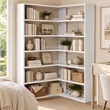 MXV 71.5" Tall L-Shaped Corner Bookshelf, 7-Shelf White Corner Bookcase, 35.2" x 35.2" Wooden Display Shelf with Open Storage for Living Room, Home Office