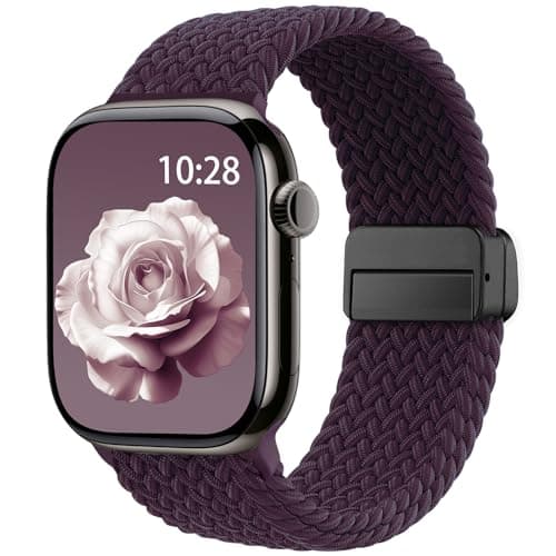 Braided Stretchy Band Compatible with Apple Watch Bands 38mm 40mm 41mm 42mm 44mm 45mm 46mm 49mm Women Men, Soft Nylon Solo Loop Magnetic Sport Strap for iWatch Series 11 10 9 8 7 6 5 4 3 2 1 SE Ultra